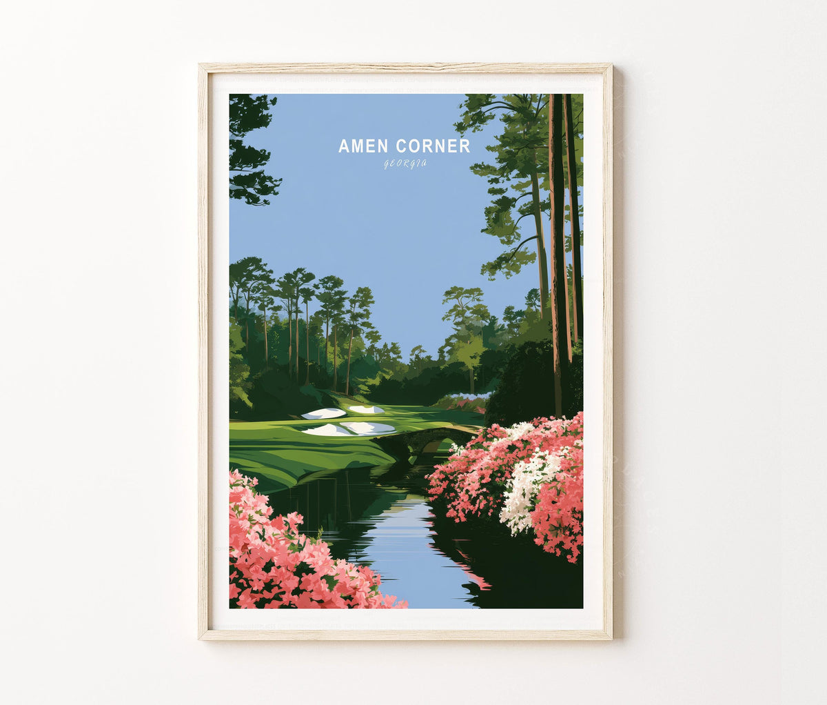 Amen Corner Augusta Travel Poster – Golf Course Floral Wall Art Print