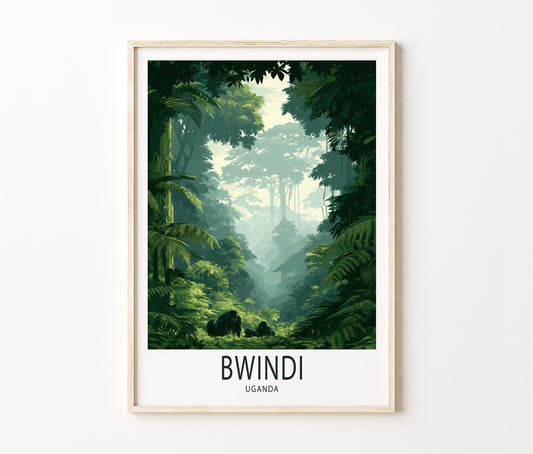 Bwindi Travel Poster – Gorilla Rainforest National Park Wall Art Print