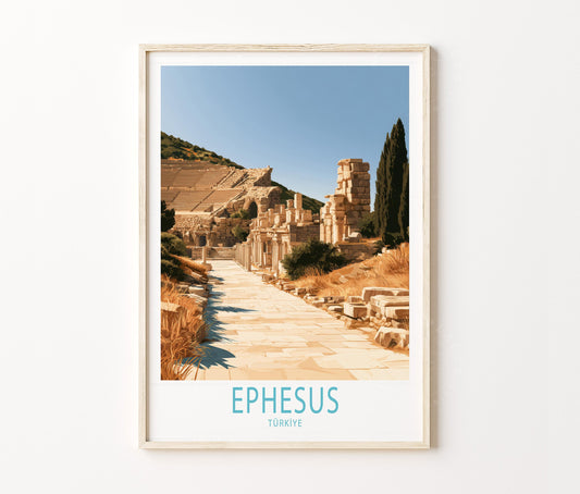Ephesus Travel Poster – Ancient Ruins Archaeological Wall Art Print