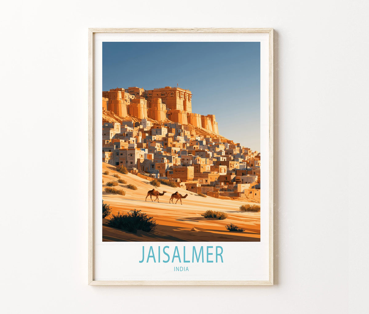 Jaisalmer Travel Poster – Golden Fort Rajasthan Desert Wall Art Print