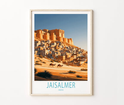 Jaisalmer Travel Poster – Golden Fort Rajasthan Desert Wall Art Print