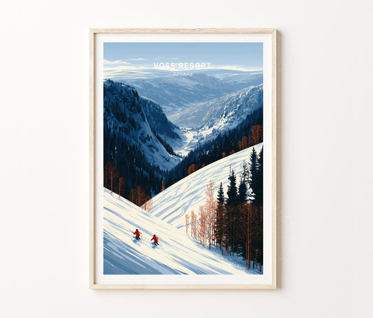 Voss Snowy Mountain Travel Poster – Nordic Wall Art Print
