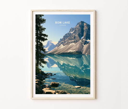 Bow Lake Travel Poster – Canadian Rockies Wall Art Print