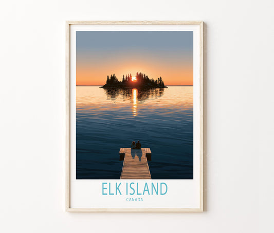 Elk Island National Park Travel Poster – Lake Sunset Wall Art Print