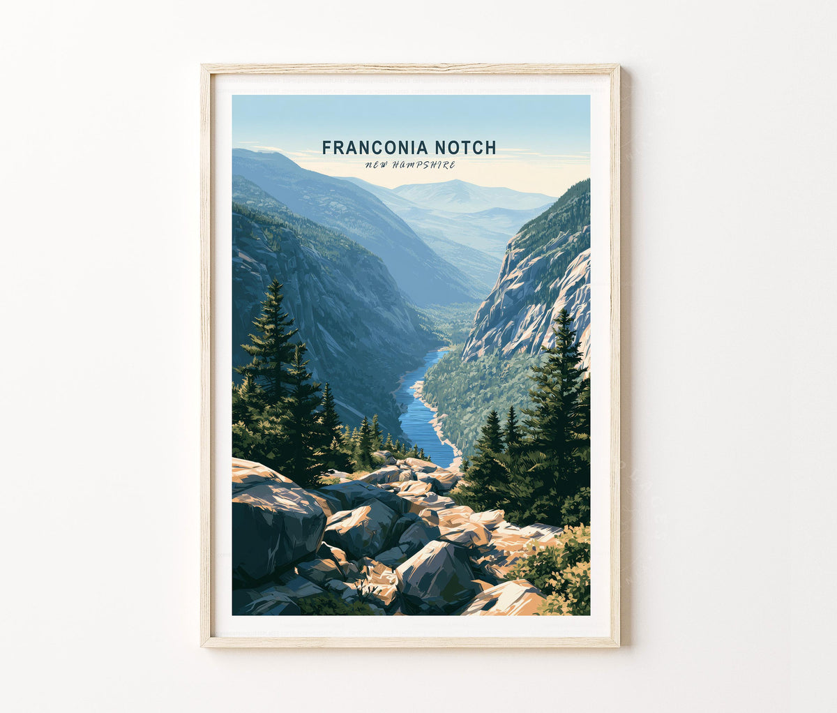 Franconia Notch Travel Poster – Forest River Wall Art Print