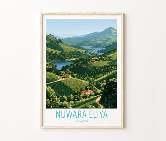Nuwara Eliya Travel Poster – Tea Country Landscape Wall Art Print
