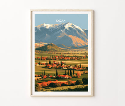 Kozani Travel Poster – Greek Valley Wall Art Print