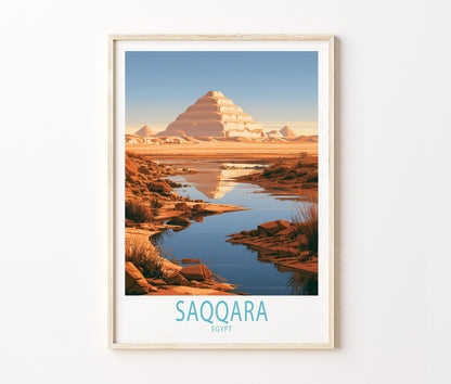 Saqqara Travel Poster – Step Pyramid Wall Art Print