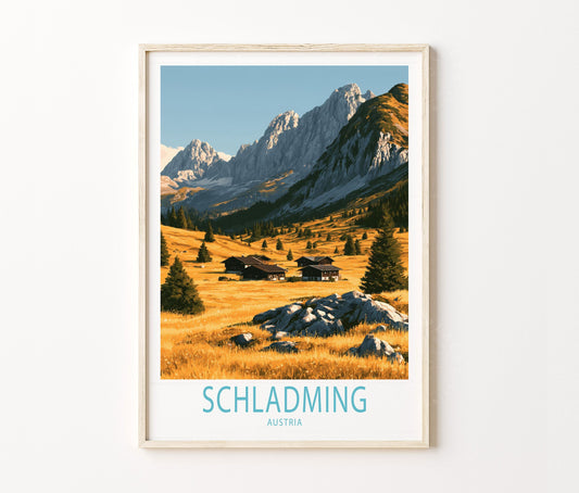 Schladming Travel Poster – Alpine Mountain Landscape Wall Art Print