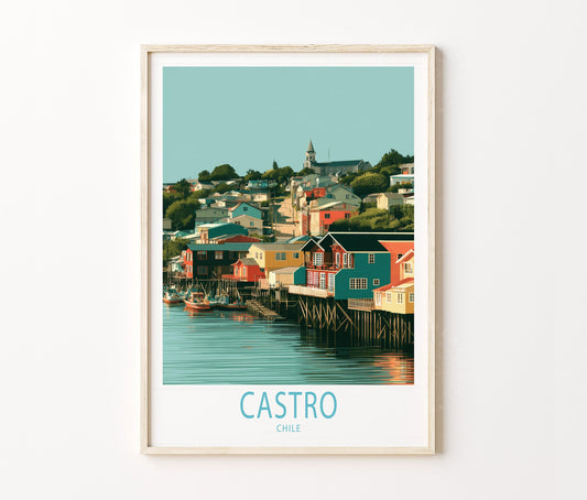 Castro Travel Poster – Chiloé Waterfront Wall Art Print