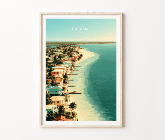 Corozal Town Travel Poster – Beach Landscape Wall Art Print