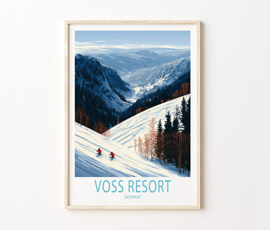 Voss Resort Travel Poster – Ski Mountain Wall Art Print