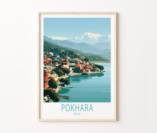 Pokhara Travel Poster – Himalayan Lakeside Wall Art Print