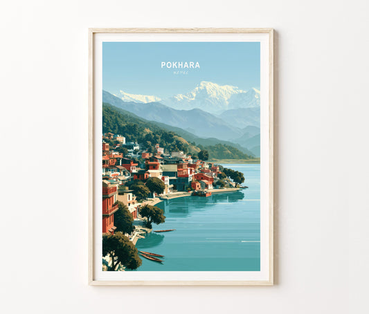 Pokhara Travel Poster – Lake Himalaya Wall Art Print