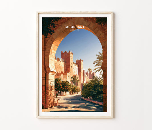 Taroudant Travel Poster – Moroccan Kasbah Architecture Wall Art Print