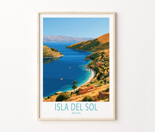Isla del Sol Travel Poster – Lake Titicaca Landscape Wall Art Print