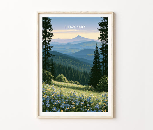 Bieszczady Travel Poster – Forest Landscape Wall Art Print