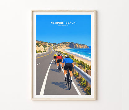 Newport Beach Travel Poster – PCH Cycling Route Wall Art Print