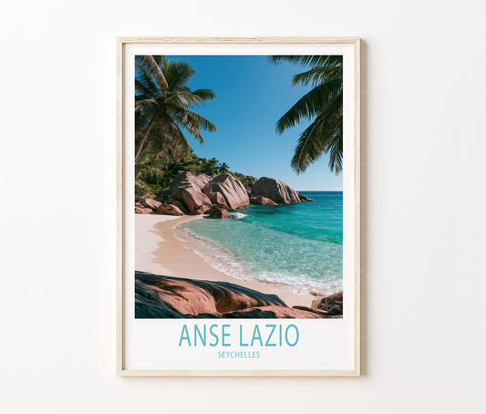 Anse Lazio Travel Poster – Tropical Beach Island Wall Art Print