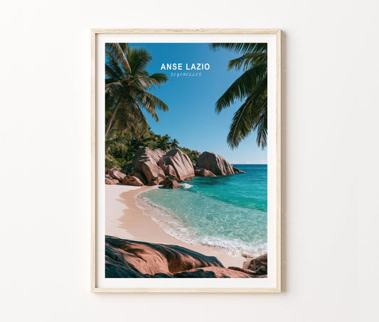 Anse Lazio Travel Poster – Praslin Beach Wall Art Print