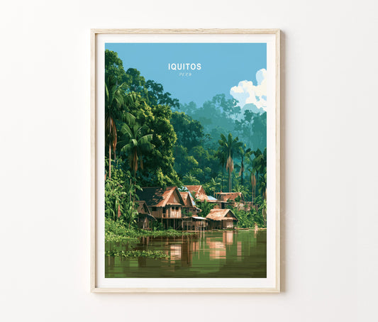 Iquitos Travel Poster – Peruvian Amazon Jungle Wall Art Print
