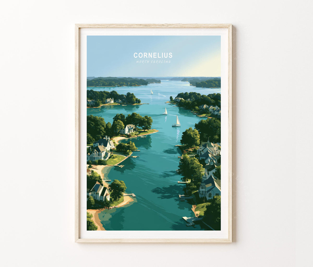 Cornelius Travel Poster – Lakeside Sailboats Wall Art Print