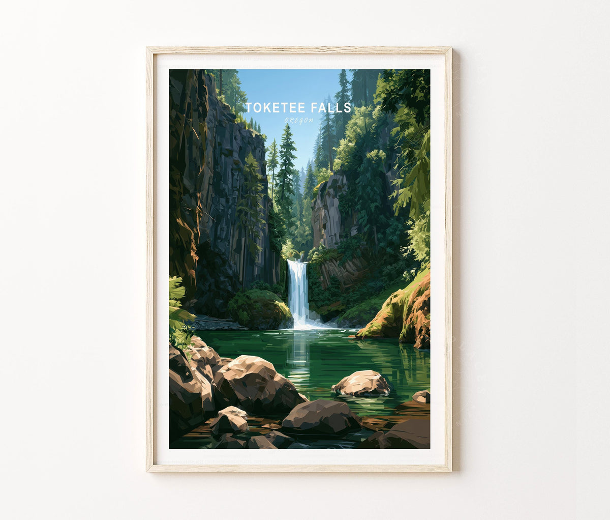 Toketee Falls Travel Poster – Waterfall Landscape Wall Art Print