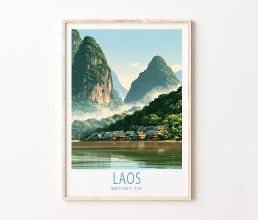 Laos Travel Poster – Southeast Landscape Wall Art Print