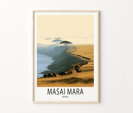 Masai Mara Travel Poster – Safari Landscape Wall Art Print