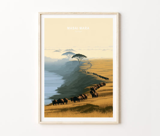 Masai Mara Travel Poster – Wildlife Safari Wall Art Print