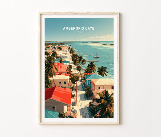 Ambergris Caye Travel Poster – Beach Town Wall Art Print
