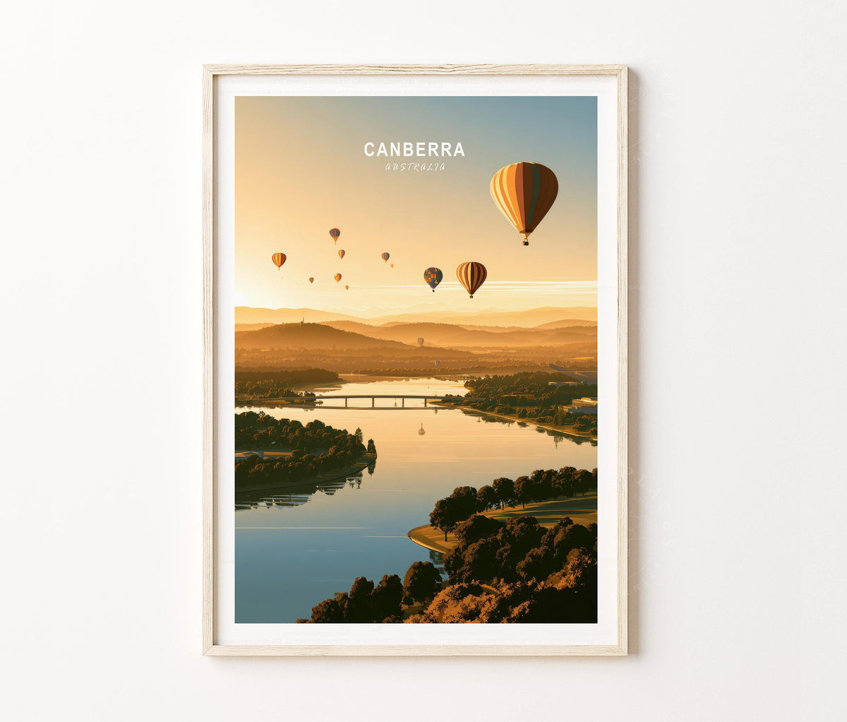 Canberra Travel Poster – Lake Sunrise Wall Art Print