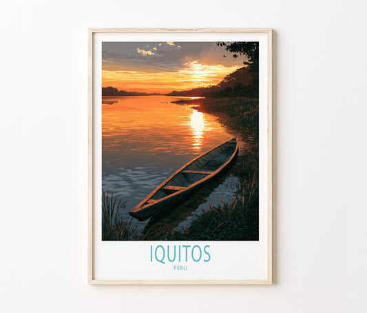 Iquitos Travel Poster – Amazon River Sunset Wall Art Print