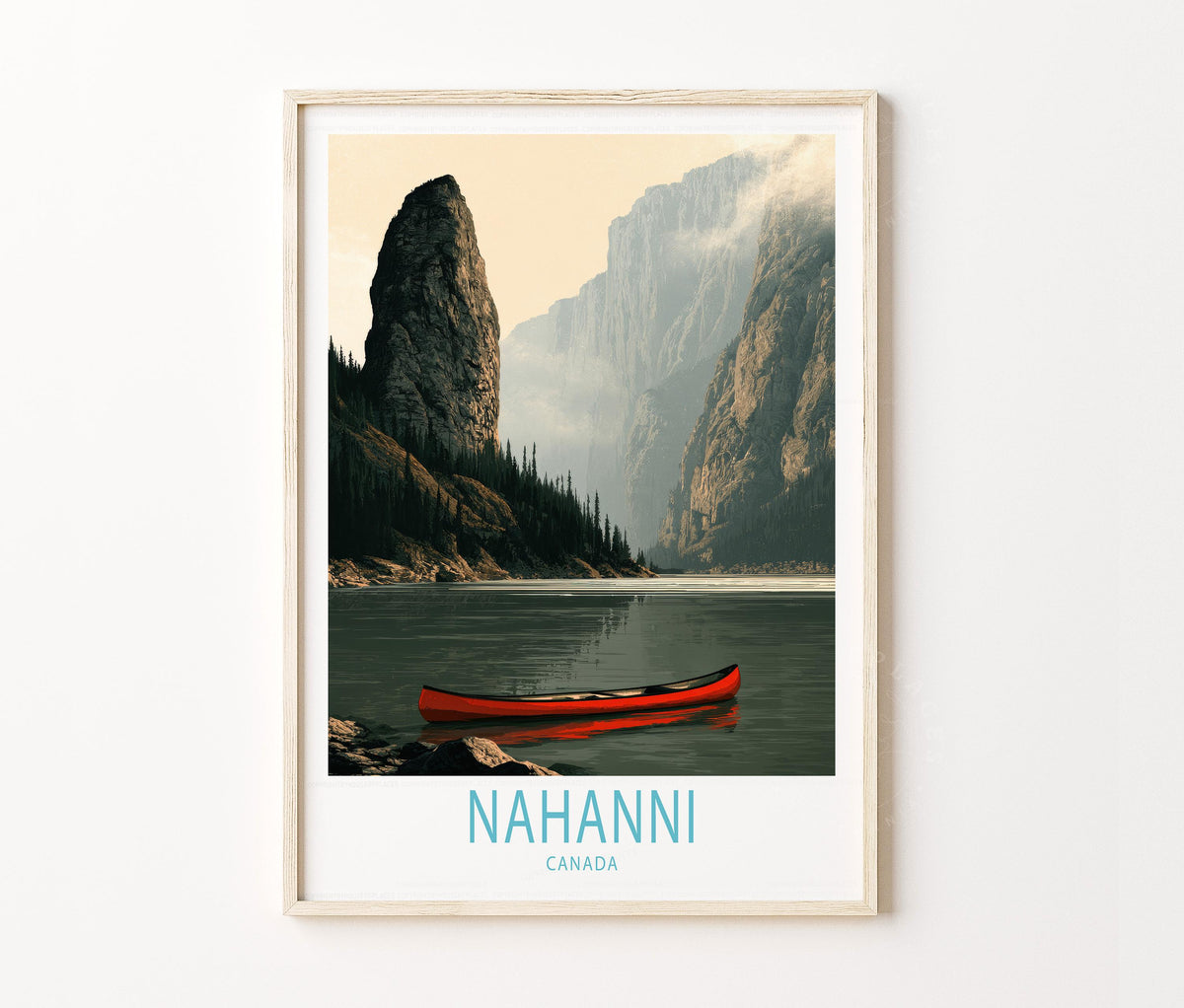 Nahanni Travel Poster – Canyon River Canoe Wall Art Print