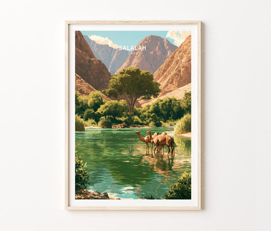 Salalah Travel Poster – Wadi Camels Wall Art Print