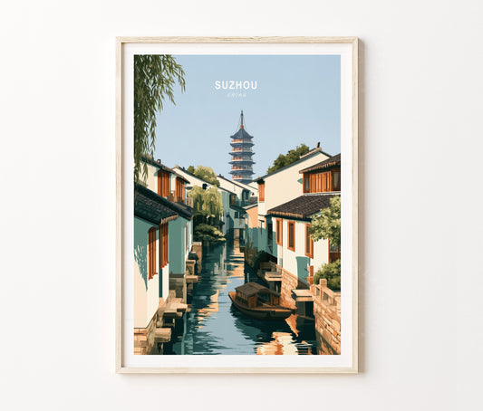 Suzhou Travel Poster – Traditional Chinese Canal Wall Art Print