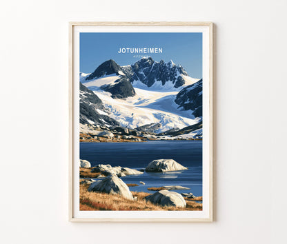 Jotunheimen Travel Poster – Mountain Lake Wall Art Print