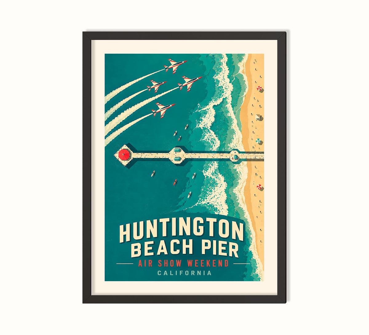 Huntington Beach Travel Poster – Air Show Wall Art Print