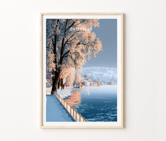 Östersund Travel Poster – Swedish Winter Wall Art Print