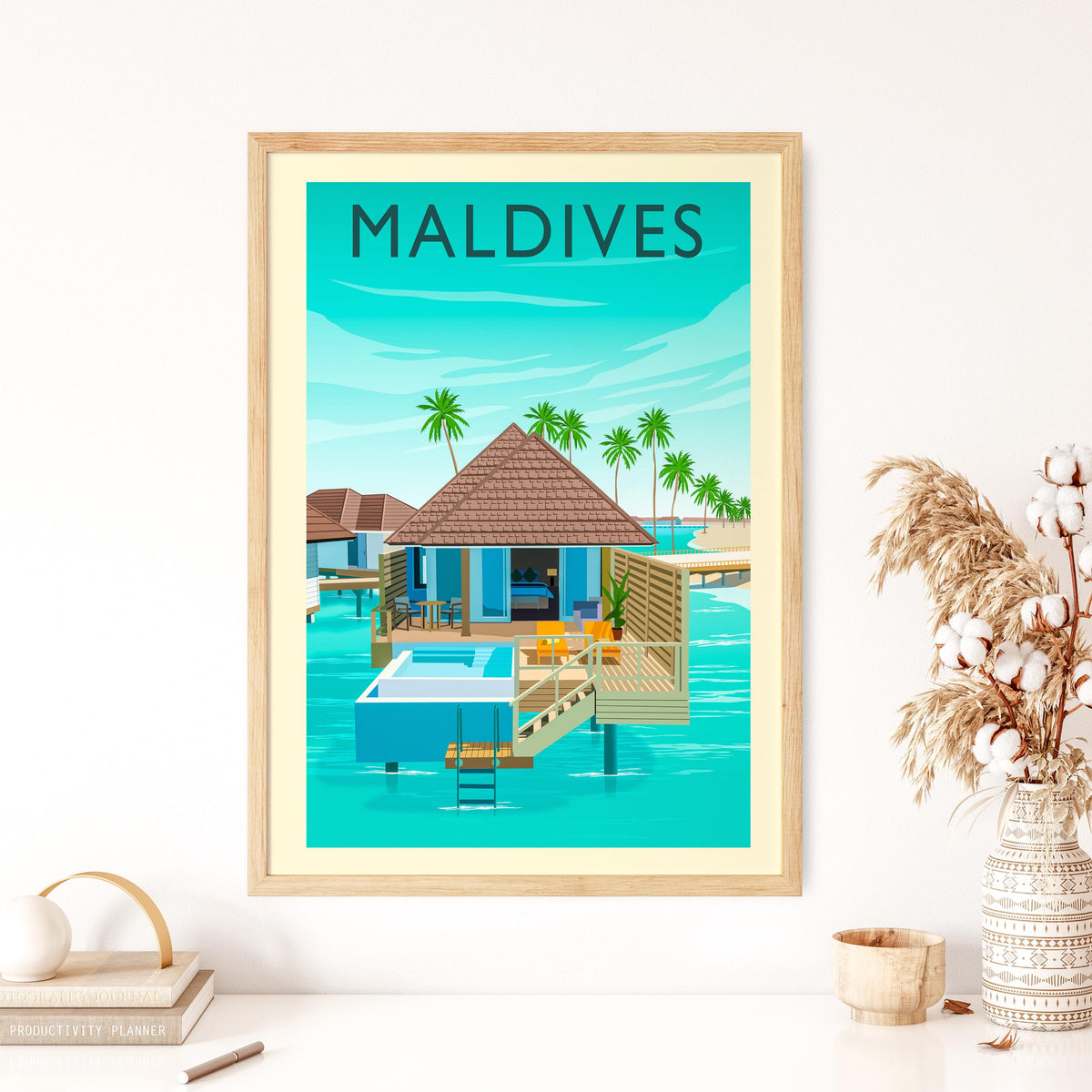 Maldives Travel Poster – Tropical Beach Wall Art Print
