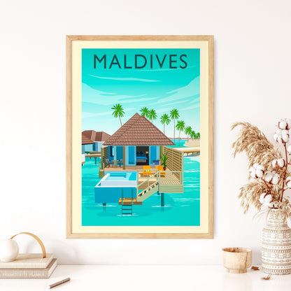Maldives Travel Poster – Tropical Beach Wall Art Print