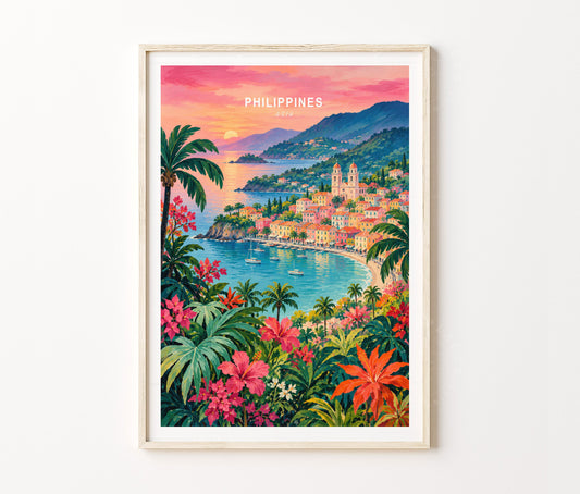 Philippines Travel Poster – Island Coast Sunset Wall Art Print