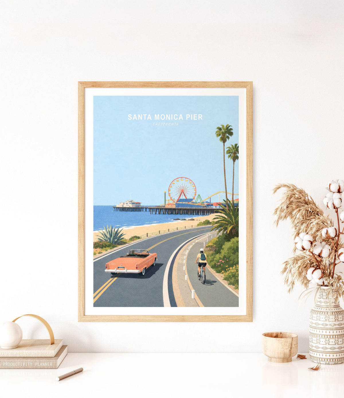 Santa Monica Pier Travel Poster – Los Angeles Beach Wall Art Print