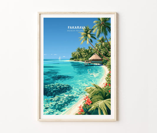Fakarava Travel Poster – Island Coastal Wall Art Print
