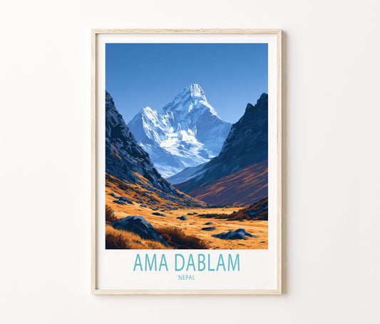 Ama Dablam Travel Poster – Himalayan Mountain Wall Art Print