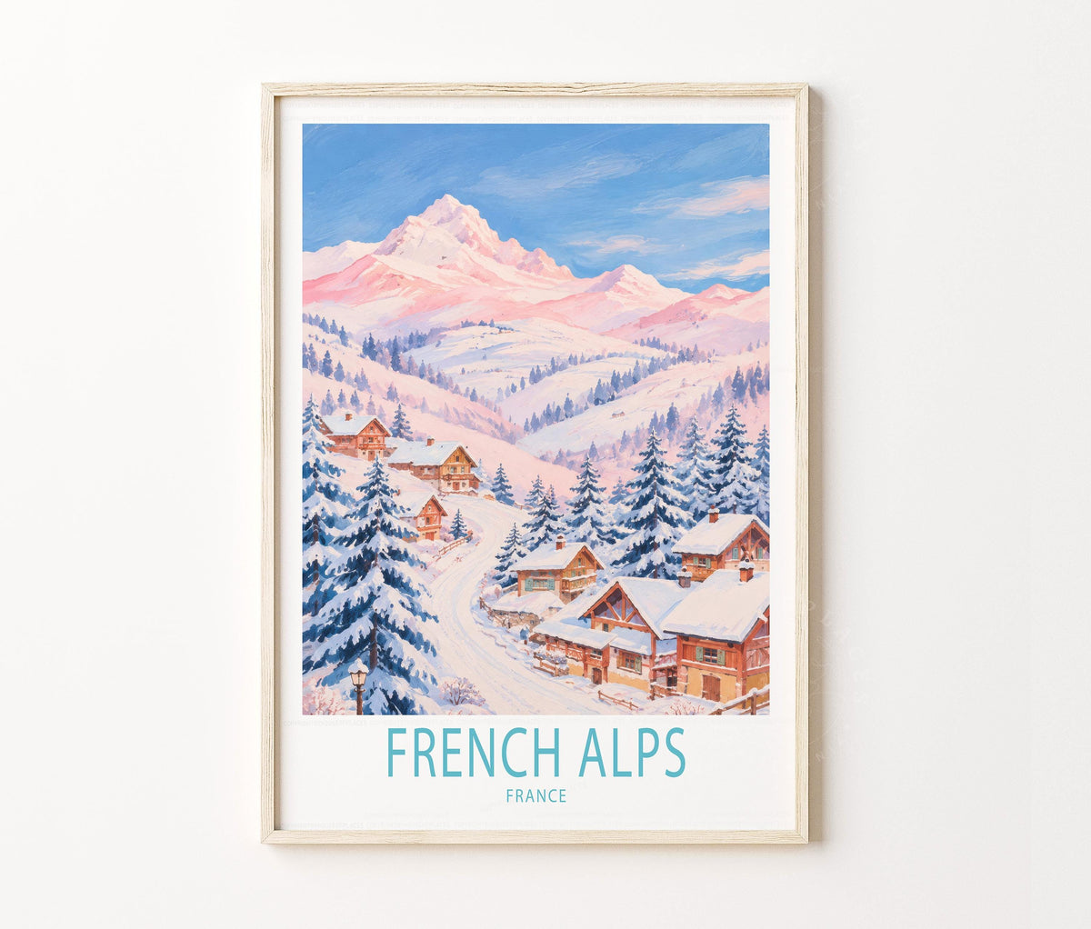 French Alps Travel Poster – Alpine Ski Winter Wall Art Print