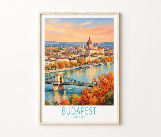 Budapest Travel Poster – Danube River Cityscape Wall Art Print