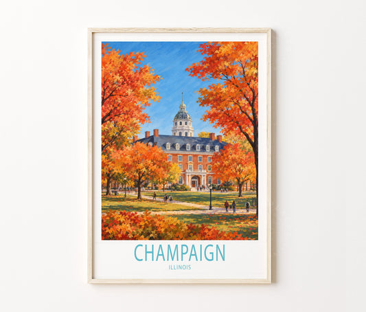 Champaign Travel Poster – Autumn Town Wall Art Print
