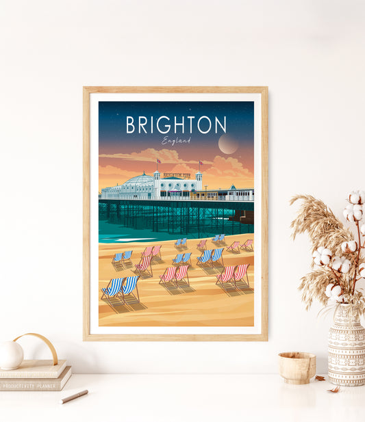 Brighton Travel Poster – Palace Pier Sunset Wall Art Print
